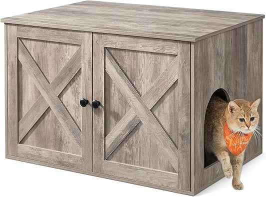 Feandrea Cat Litter Box Enclosure, Litter Box Furniture Hidden, Indoor Cat House, End Table, 27.6 x 19.7 x 19.7 Inches, Heather Greige UPCL022K01 by FeandreabySONGMICSHOME
