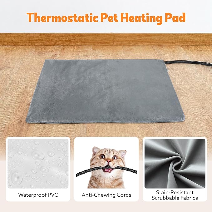 Tovve Heated Cat House for Indoor, Large Cat Bed with Heating Pad, Adjustable Temperature & Timing, with Fluffy Ball Hanging and Scratch Pad, Foldable Pet Hideaway for Small Medium and Large Cats（XL） - Image 5