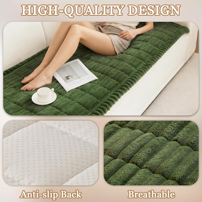 Couch Cover for Dogs, Non Slip Washable Sofa Protector Pet Friendly | Dark Green Fuzzy For 3 Cushion Couch, Protector for All Sofas (27.6" x 70.9") - Image 5
