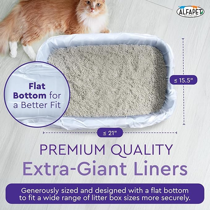 Alfapet Extra Large cat Litter Box Liners-6 Boxes- Heavy Duty 2 mil Thick Plastic, Clever Drawstring Liner for Easy Disposal- Flat Bottom for Easy, Secure Placement in Kitty Pan-Disposable - Image 6