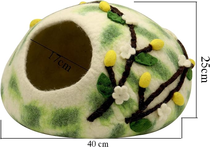Felt Cat Cave — Handmade Wool Cat Bed for Indoor Cats, Cute Cat Bed, Fits 1 Large or 2 Small Cats, Flower Climber Design, Natural Wool Cat Cave, Cozy Cat House Hideaway - Image 3