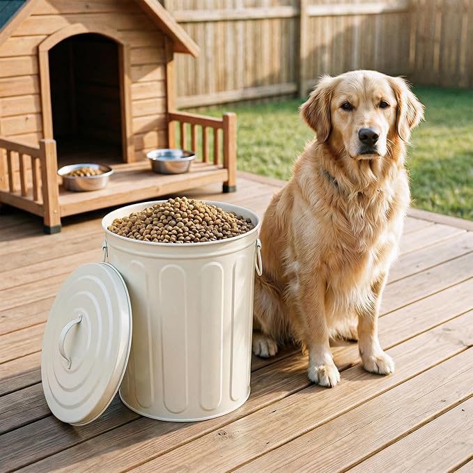 Plexon 5 Gallon Small Metal Trash Can with Lid Outdoor Galvanized Steel Bucket with Lid 5 Gal Storage Can for Dog Food Bird Seed Storage Container, Off-White 3 Pack - Image 7