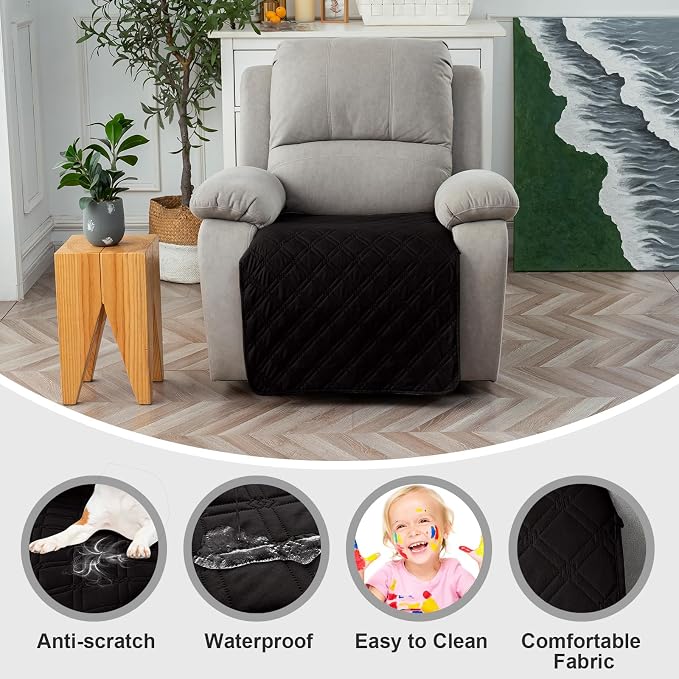 Genina Waterproof Recliner Chair Covers, Recliner Cover for Dog Pets Friendly, Washable Antislip Reclining Chair Cover Furniture Protector, Sofa Slipcover for Living Room(23.6inch/Black) - Image 5