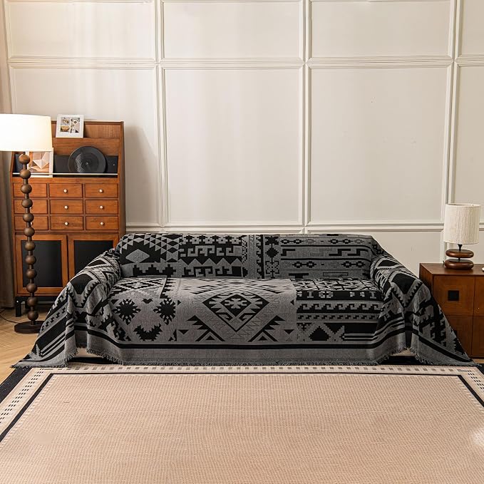 VClife Boho Couch Cover, Aztec Sofa Cover for Dog, Non Slip Washable Couch Covers for 3-4 Cushion Couch Sofa, Reversible Triangle Geometric Futon Cover Furniture Protector (Black-Grey, 71" x 150") - Image 8