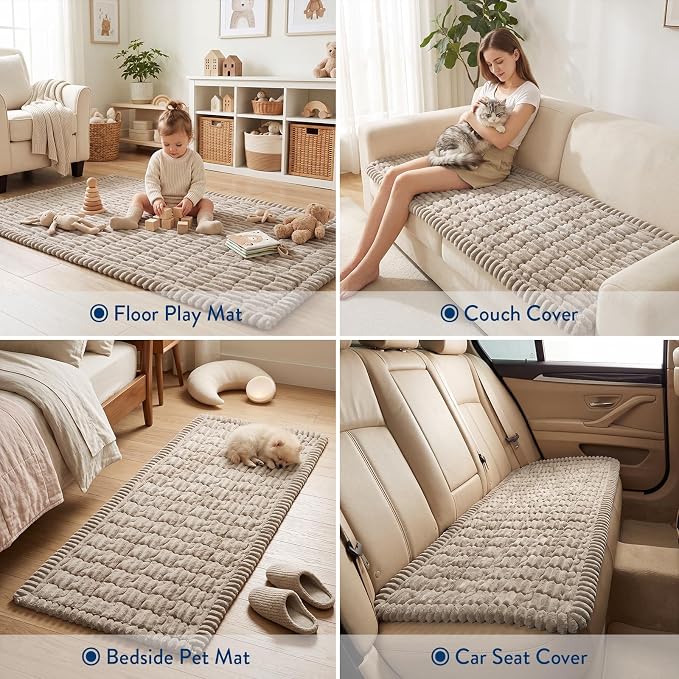 SureFit Couch Covers for Dogs,Non-Slip Washable Pet Friendly Sofa Protector | Non-Slip Paw Print Grip,Sofa Slipcovers for 2 Cushion Couch,Soft Thick Furniture Protector for Sofa Cushions(28"x60"Khaki) - Image 4