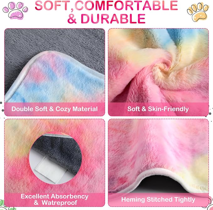 Reginary 4 Pcs Waterproof Guinea Pig Blankets Washable Small Animal Fleece Bedding Absorbent Guinea Pig Cage Liners Reusable Training Pee Pad Pet Sleep Mat for Hamster(Tie Dye Pattern,12 x 12 Inch) - Image 3