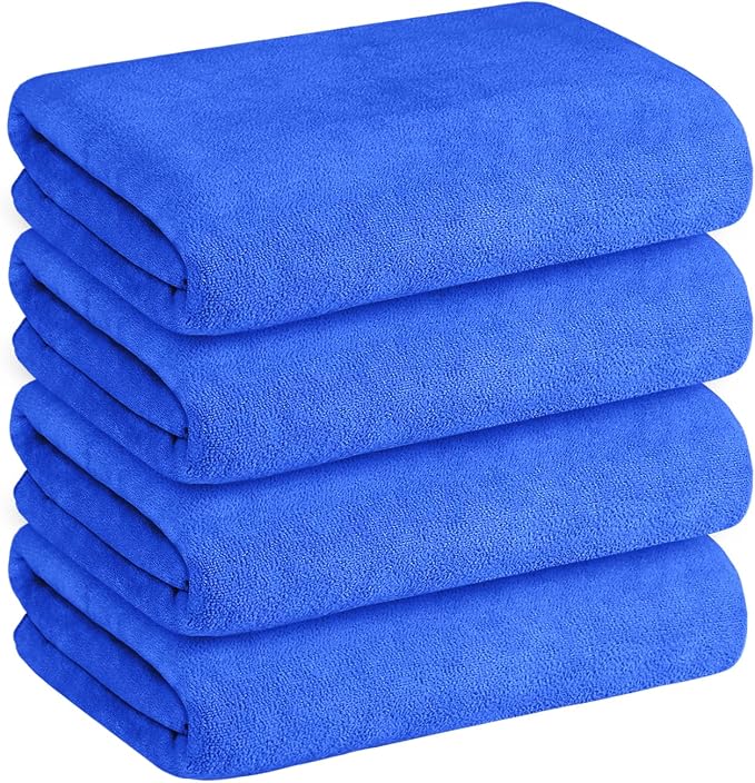 JML Microfiber Bath Towels, 30" x 60", Pack of 4, Dark Blue | Soft, Absorbent, Quick Dry, Use for Hair Wrap, Shower, Fitness, Sport, Yoga by JML