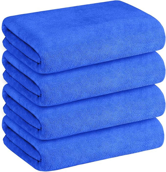 JML Microfiber Bath Towels, 30" x 60", Pack of 4, Dark Blue | Soft, Absorbent, Quick Dry, Use for Hair Wrap, Shower, Fitness, Sport, Yoga by JML