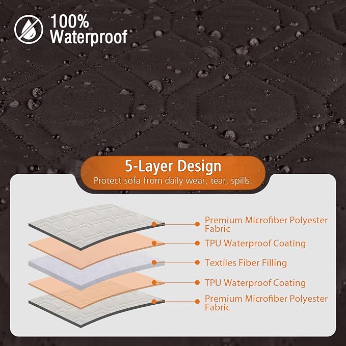 VANSOFY Sectional Couch Covers 100% Waterproof L Shaped Sofa Slipcover 3pcs Reversible Chaise Lounge Cover for Sectional Sofa Furniture Protector Cover for Pets Dog Cat(Small, Chocolate) - Image 4
