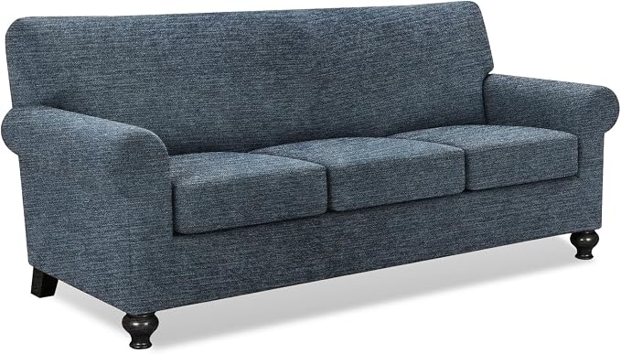 URBANLIFE 4-Piece Stretch Sofa Covers for 3 Cushion Couch, Dusk Blue Gray | Super fitted spandex slipcovers for couches. Non-slip elastic bottom. Machine washable furniture protector for kids & pets. by URBANLIFE