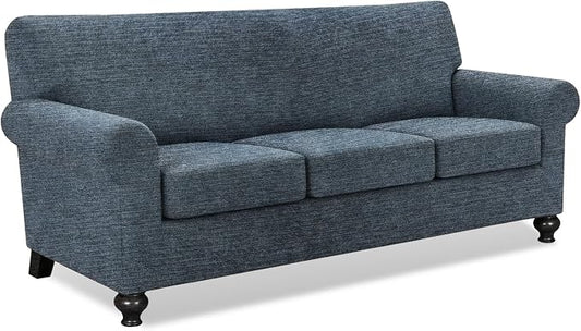 URBANLIFE 4-Piece Stretch Sofa Covers for 3 Cushion Couch, Dusk Blue Gray | Super fitted spandex slipcovers for couches. Non-slip elastic bottom. Machine washable furniture protector for kids & pets. by URBANLIFE