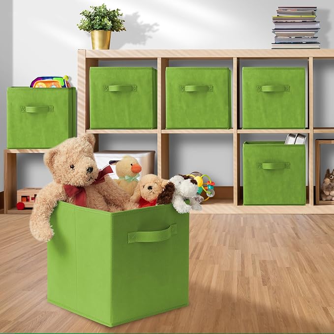 Casafield Set of 12 Collapsible Fabric Cube Storage Bins, Lime Green - 11" Foldable Cloth Baskets for Shelves, Cubby Organizers & More - Image 5