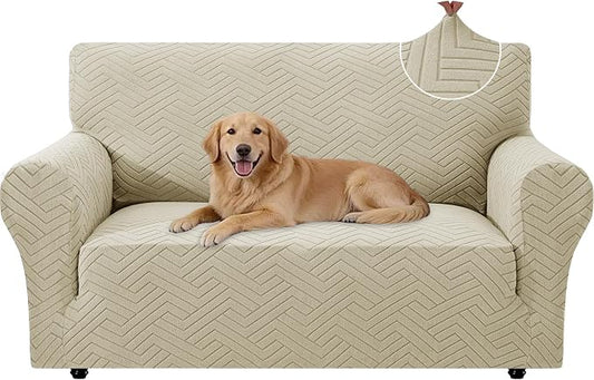Stretch Sofa Cover Non-Slip Washable Furniture Protector | Stretch, 55"-69".Soft, Non Skid Foam, Elastic Bottom, Machine Washable, for Kids & Pets, Couch & Sofa, Khaki by YSTELLAA