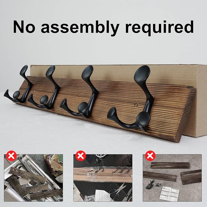 SKOLOO 24-Inch Wood Coat Rack Wall Mount with 4 Triple Hooks - Ideal for Family Entrances, Classrooms, and Pet Supplies Storage - Perfect Coat Hooks for Wall,Charred Golden Brown - Image 4