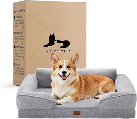 Orthopedic Dog Bed for Medium Size Dogs, Waterproof Egg-Crate Foam Pet Couch Bed with Soft Sides, Non-Slip Dog Sofa with Flannel Removable Washable Cover, 28"L Supportive Pet Sofa, Light Grey by WARMREST