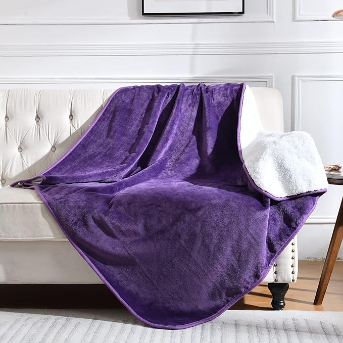 Waterproof Blanket for Bed Couch Sofa, Soft Liquid Pee Proof Pet Blanket for Dog Puppy Cat, Reversible Sherpa Fleece Furniture Protector (Dark Purple, 60x80 inches) by Yaning