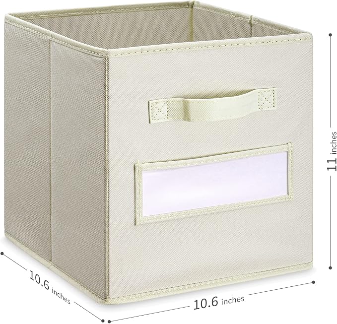 11 Inch Storage Cube,Storage bin (Set of 10) Foldable Fabric Cube Storage Bins with 10 Labels Window Cards & a Pen,Baskets Containers for Shelves,Closet Organizers Box,cube storage,Beige - Image 3
