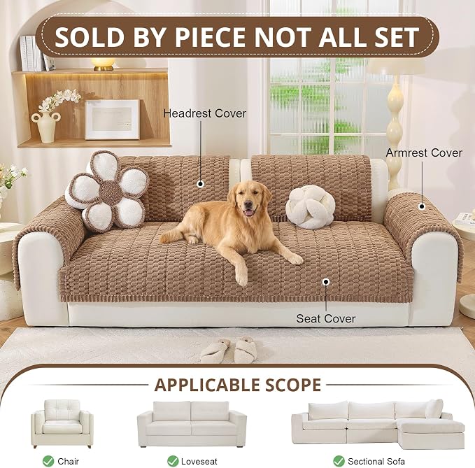 OstepDecor Couch Cover for Dogs, Washable Non Slip Sofa Cover for Pets, Soft Couch Covers for Sofa, Loveseat and Sectional, Furniture Protector Against Pet Hair & Scratches (35.4" x 82.7", Brown) - Image 4