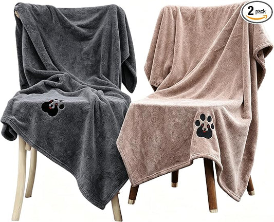 Dogvingpk Extra Large Dog Towel 2 Pack, Super Absorbent Soft Quick Drying Microfiber Pet Bath Towels for Large & Medium Dogs (XL-55" * 36", Black and Brown) by Dogvingpk