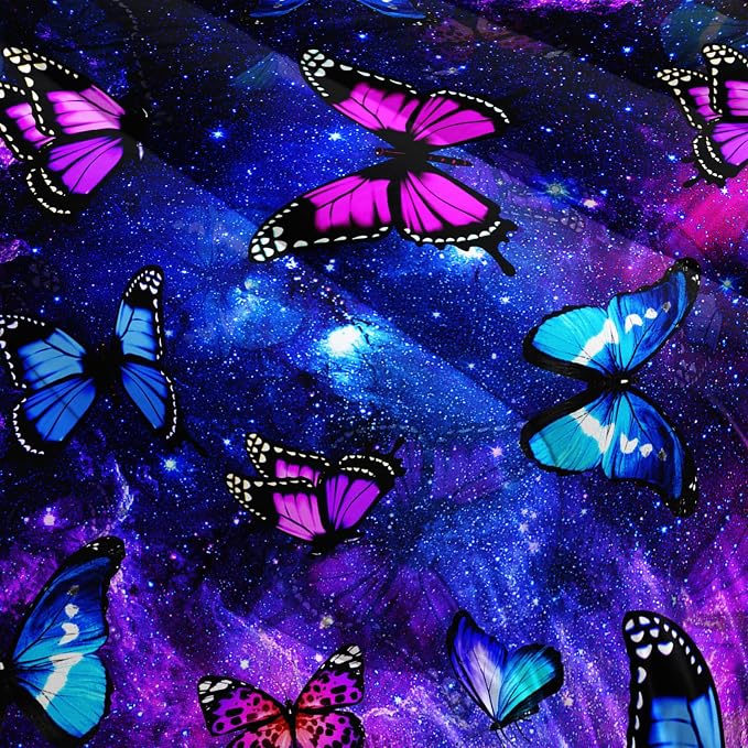 Nttopship Twin Size Galaxy Starry Sky Bedding Set, Violet Butterfly Comforter Set with 1 Comforter and 2 Pillowcases - Image 5