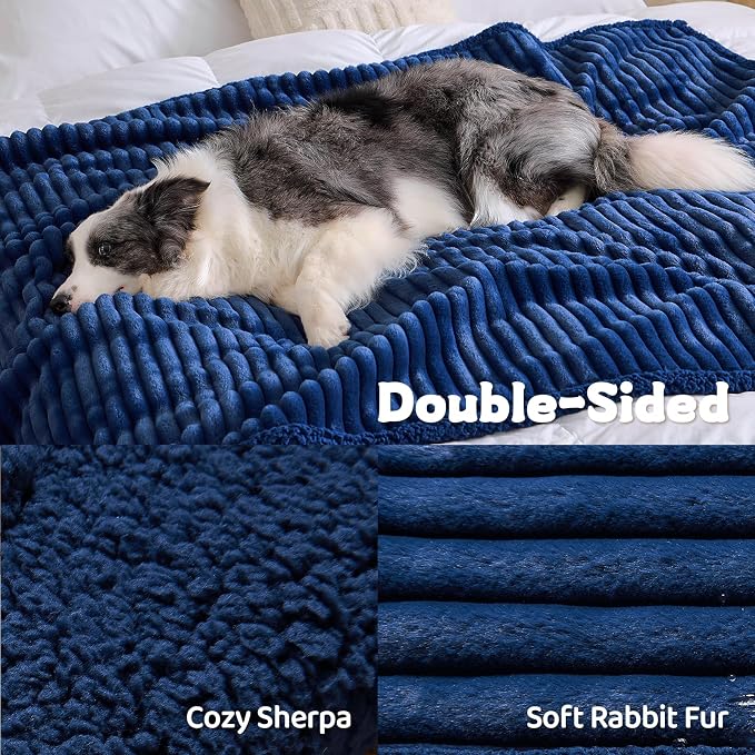 Qeils Waterproof Calming Dog Blanket for Medium Dogs, Noiseless Soft Plush Pet Blanket for Cats, 500GSM Thick Faux Fur Pet Throw, Couch Furniture Protector for Puppy, Night Blue, 30x40IN - Image 3