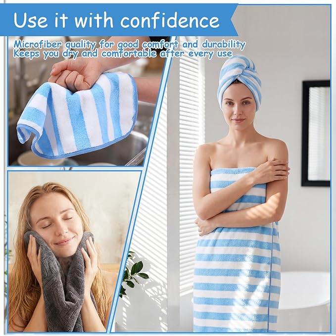 SmoothNovelty 20 Pack Microfiber Towels Bulk 4 Oversized Bath Towel 35 x 70 inch 4 Hand Cloth 12 Washcloth Large Soft Highly Absorbent for Beach Shower Bathroom Pool Salon Hotel (Blue,Stripe) - Image 5