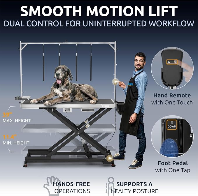 KANIS Professional Electric Dog Grooming Table - Heavy Duty | Height Adjustable Pet Grooming Table w/Leveling Wheels, Dog Grooming Arm, Anti-Slip Tabletop & Tool Organizer (Black, 60") - Image 4