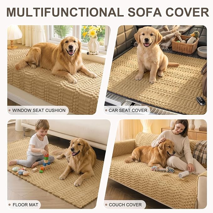 Smiry Waterproof Couch Covers for Dogs Washable, Non Slip Pet Sofa Cover | Plush Scratch Resistant Flannel Furniture Protector for Dogs, Camel, 36" x 47" - Image 10