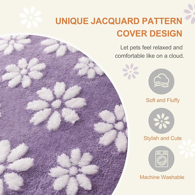 Cute Fluffy Dog Beds for Small Medium Dogs, 30"x 20", Purple Flower | Thick Dog Bed for Crate Kennel, Pet Bed with Removable Washable Cover, Anti-Slip Bottom - Image 5