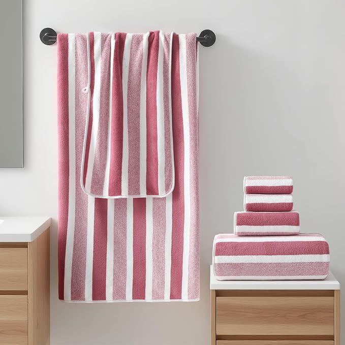 REDKISS 6-Piece Microfiber Bath Towel Set, Ultra Soft, Highly Absorbent & Quick Dry, 35x70 Inch Oversized, Pinkish red Towels for Bathroom, Spa, Gym, 2 Bath 2 Hand 2 Washcloths - - Image 4