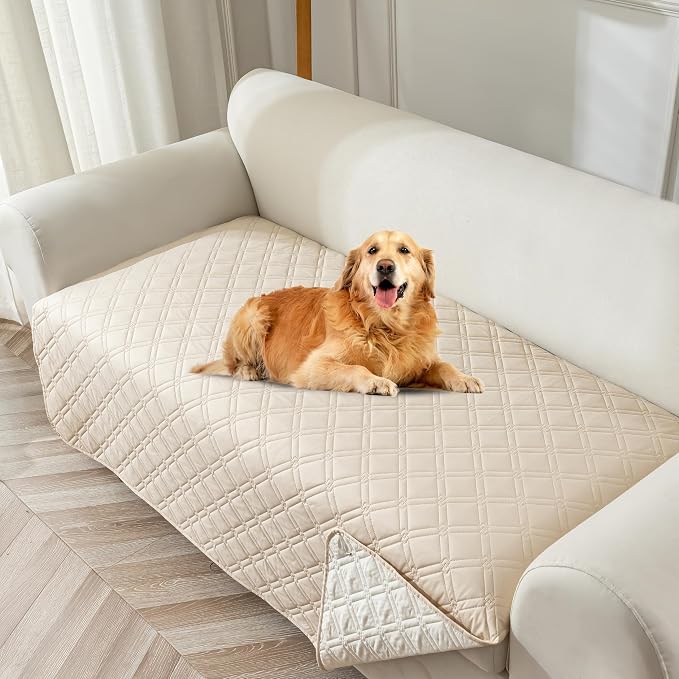 Genina Waterproof Couch Cover, Washable Anti-Slip 51 inch Loveseat Sofa Covers with 2 Cushions, Sectional Couch Covers for Pets Friendly, Sofa Slipcovers for Dogs Cats, (51inch/Beige) by Genina