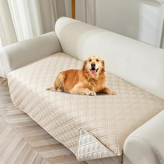 Genina Waterproof Couch Cover,Washable Anti-Slip 78inch Sofa Covers with 3 Cushions,Sectional Couch Covers for Pets Friendly, Sofa Slipcovers for Dogs Cats(78inch/Beige) by Genina