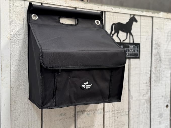 Stall Front Organizer Bag, Black, Multi-Compartment Storage, Horse Grooming Supply Holder with Top Loading Design by TGWRIDING