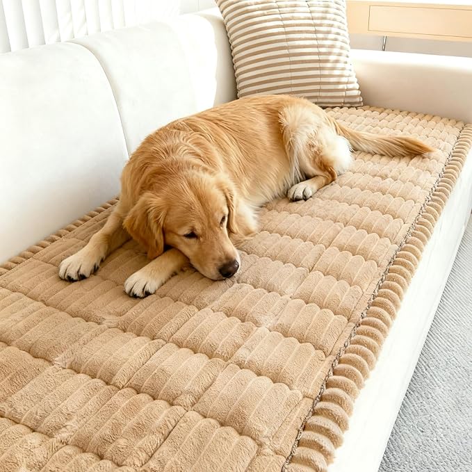 Couch Cover for Dogs, Non Slip Washable Sofa Protector Pet Friendly | Brown Fuzzy For 3 Cushion Couch, Protector for All Sofas (27.6" x 82.7") - Image 2