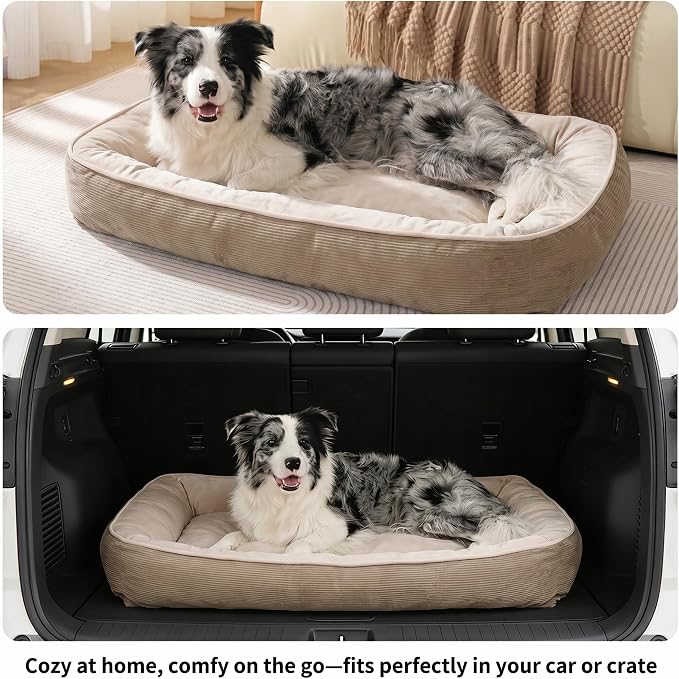 FAIRYPET Deluxe Plush Dog Beds for Medium to Large Dogs, 3D Crimped Siliconized Hollow Fiber Fill，Soft Breathable，Washable Dog Bed, Plush Faux Fur & Corduroy,Durable Pet Bed with Anti-Slip Bottom - Image 7