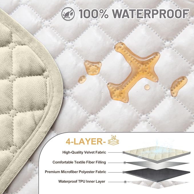 Sectional Couch Covers for Dogs 100% Waterproof Corner L Shaped Sofa Cover Pet Friendly Velvet Washable Anti Slip L Shape Modular Sofa Slipcover Protector with Pockets (Cream, XX-Large) - Image 3