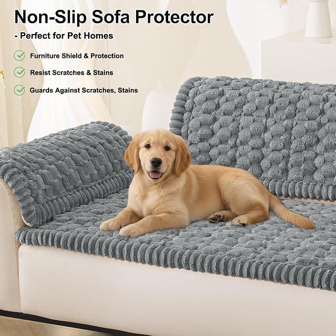 Smiry Non Slip Couch Covers for Dogs, Scratch Resistant Pet Sofa Protector | Machine Washable Soft Fuzzy Thick Furniture Cover for Sofa Loveseat Sectional Large Dogs, Grey, 35.4" x 70.9" - Image 10