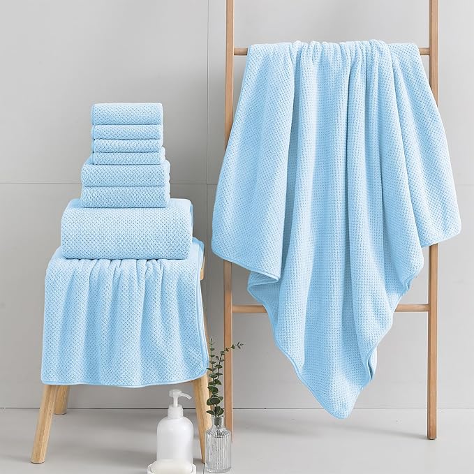 18 Piece Microfiber Bath Towels Set - 6 Bath Sheets,6 Hand Towels And 6 Washcloths,Soft Family Towels,Highly Absorbent Bathroom Towel,Quick Dry Shower Towel Luxury Towels For Hotel Spa Dorm-Blue - Image 4