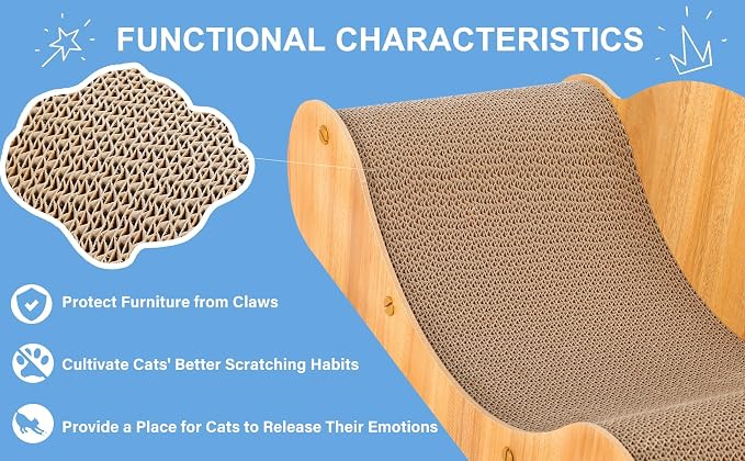Simple Deluxe Cat Scratcher Cardboard Bed, Natural Solid Wood Scratch Lounger for Scratching&Sleeping, 23.6inches Scratching Board Furniture Protector, Curved - Image 2