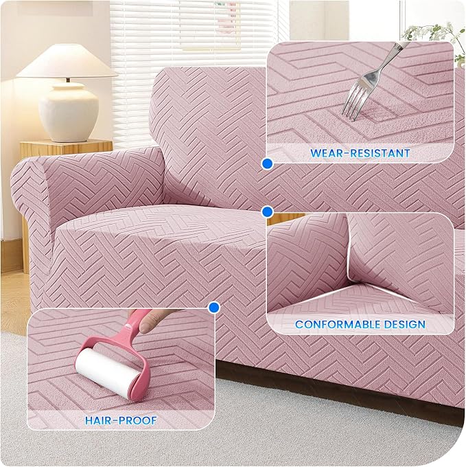 Stretch Sofa Cover Non-Slip Washable Furniture Protector | Stretch, 31"-46".Soft, Non Skid Foam, Elastic Bottom, Machine Washable, for Kids & Pets, Couch & Sofa, Pink - Image 6