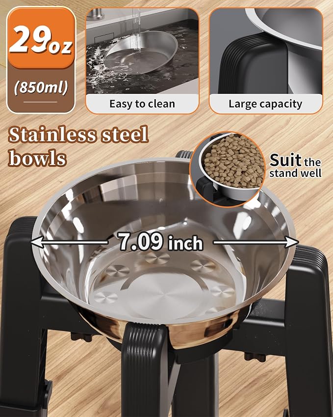 CZPET Elevated Dog Bowl, Raised Dog Bowl Stand with Stainless Steel Bowl | Elevated Pet Water & Food Bowl for Medium Dogs, Stable and Anti-Slip Raised Bowl - Image 6