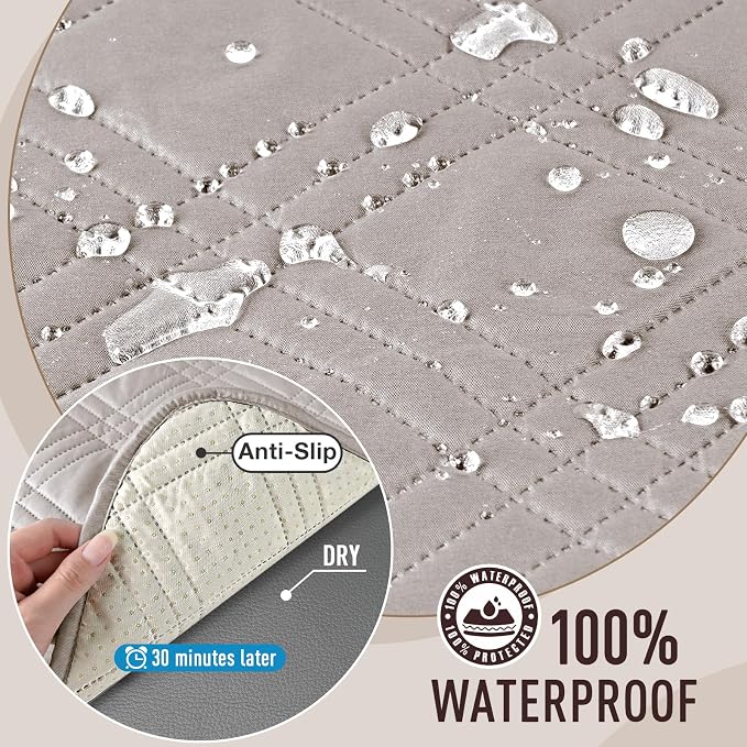 TAOCOCO Waterproof Chair Covers for Pets Dogs with Non Slip Backing, Chair Seat Covers with Side Pocket for 1 Seater Couch Washable Dog Couch Cover Protector Sofa Slipcovers(Chair, Cream) - Image 3