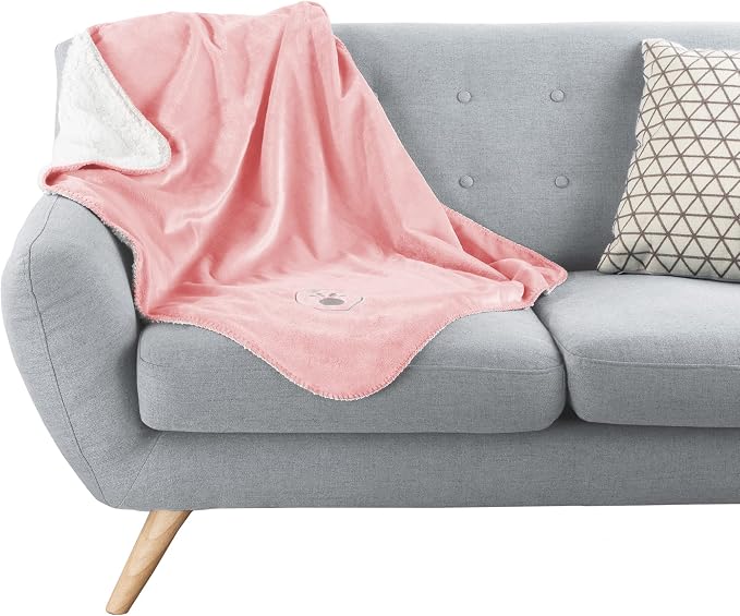 Waterproof Pet Blanket - 30x40-Inch Reversible Sherpa Fleece Throw Protects Couches, Cars, and Beds from Spills, Stains, and Fur by PETMAKER (Pink) - Image 6