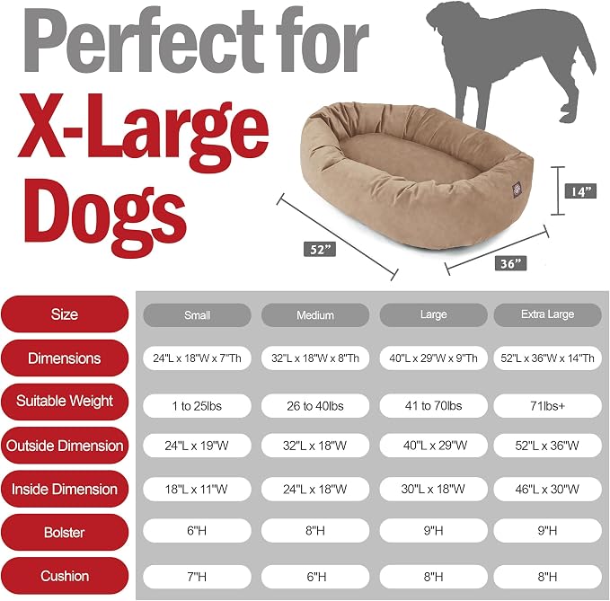 Majestic Pet 52 Inch Suede Calming Dog Bed Washable – Cozy Soft Round Dog Bed w/Spine Support for Dogs to Rest Head - Fluffy Donut Dog Bed 52x35x11 (Inch) - Round Pet Bed X- Large – Stone (2025) - Image 3