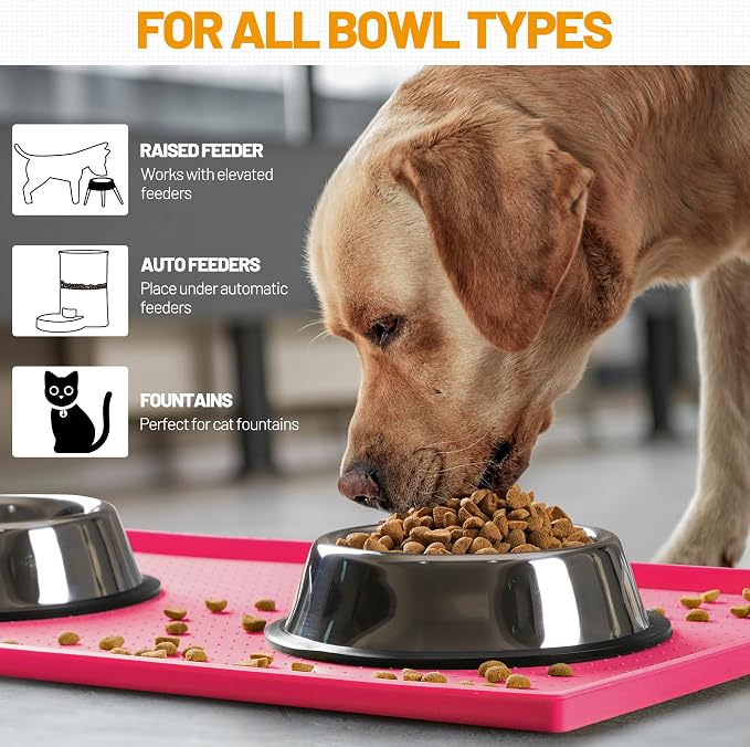 Hubulk Dog Feeding Mat,100% Waterproof Food Grade Silicone Pet Food and Water Bowl Placemat,Dishwasher, High Raised Edge to Prevent Spills,Nonslip Tray to Stop Messes on Floor（28"x18"x0.8", Pink） - Image 6