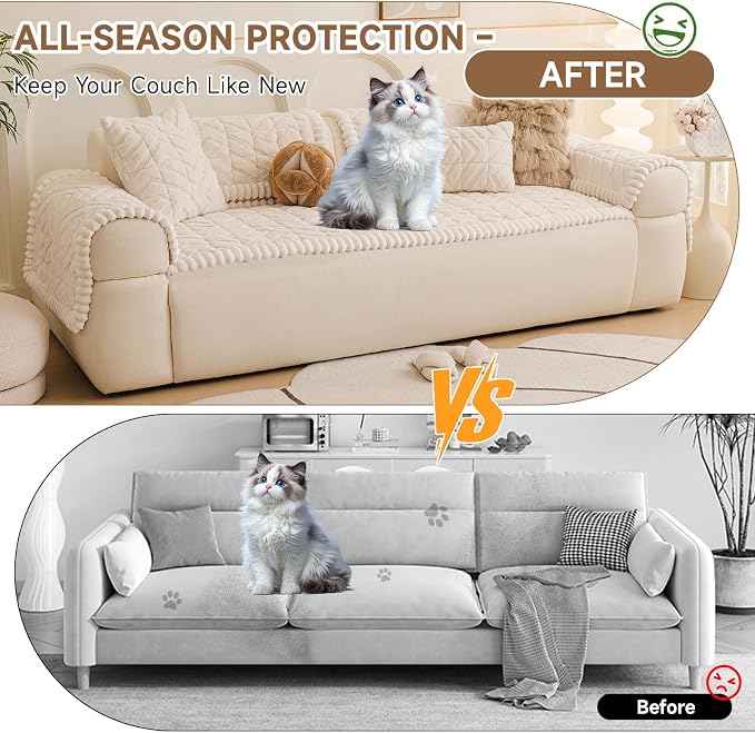 OTOB Couch Covers for 3 Cushion Couch Sofa Washable Non Slip Dog Sofa Cover | Off White, 27.6"x82.7", Pet Friendly, All Seasons, Modern Geometric Jacquard, Soft Breathable, Furniture Protector, Modern - Image 2