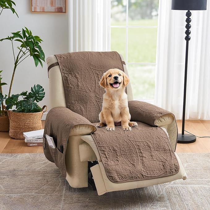 Toffee Quilted TV Recliner Covers, Medium Recliner Chair Covers, Lazy Boy Chair Covers, Pet Friendly Recliner Slipcover for Dogs, Washable Furniture Protector (Recliner 26", Raw Umber) by Pamhaven