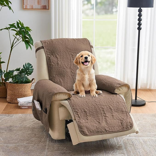 Toffee Quilted Recliner Covers, Camel Large Recliner Chair Covers, Lazy Boy Chair Covers, Pet Friendly Recliner Slipcover for Dogs, Washable Furniture Protector (Recliner 30", Raw Umber) by Pamhaven