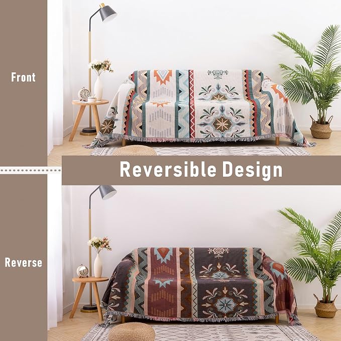 Homcosan Sofa Slipcovers Towel Reversible Geometrical Couch Cover for 2 Seat Sofa Blanket Boho Sofa Cover Sectional Couch Cover with Tassels Couch Protector for Pets, Kids - Image 4