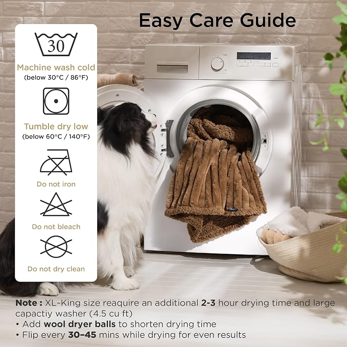 Bedsure ComfyFleece™ Waterproof Dog Blankets for Medium Dogs 30"x40" | Soft Plush Puppy Cat Blanket, Washable Corduroy Fleece,Cozy Calming Reversible Furniture Protector for Pet, Camel Brown - Image 6